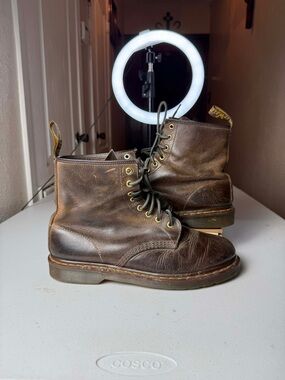Dr Martens crazy horse brown leather boots men's size  11 damage soles